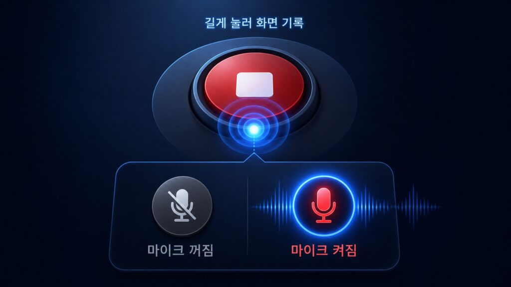 아이폰 화면녹화 시 마이크 소리 녹음 설정 방법을 설명하는 이미지