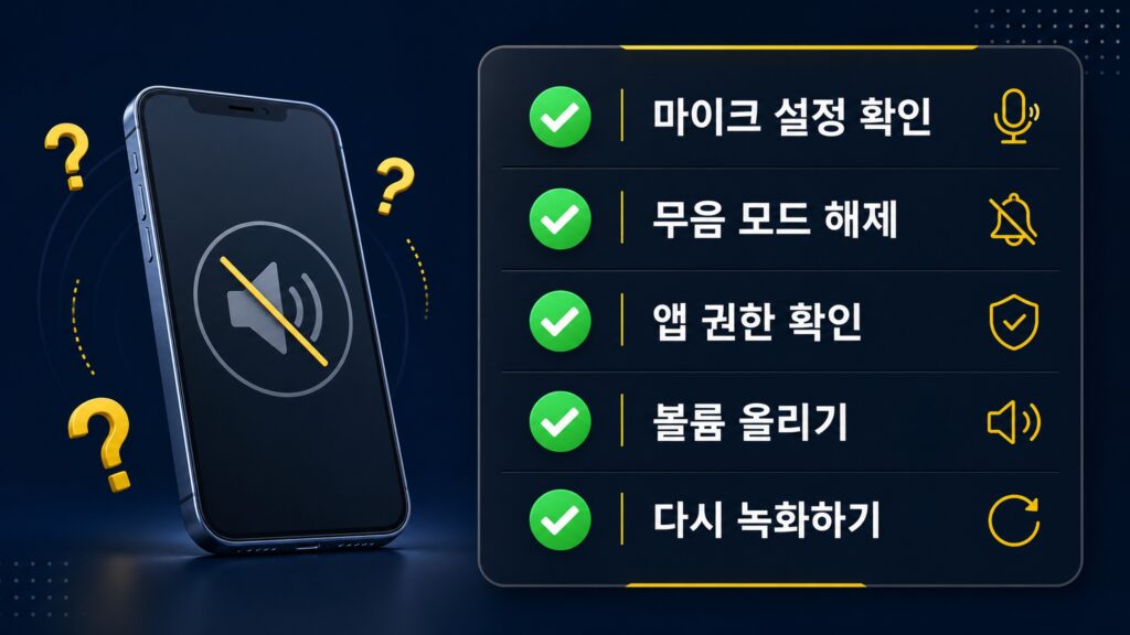 아이폰 화면녹화 소리 안 들림 오류 해결 체크리스트 이미지